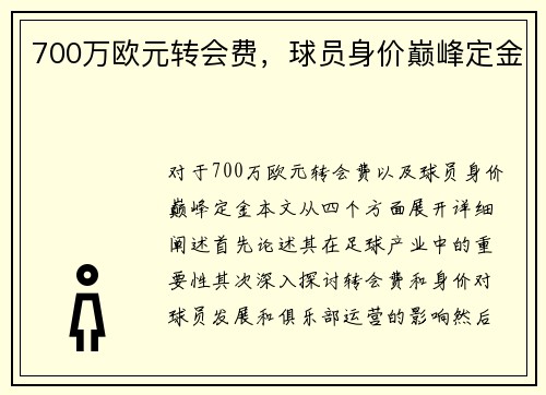 700万欧元转会费，球员身价巅峰定金