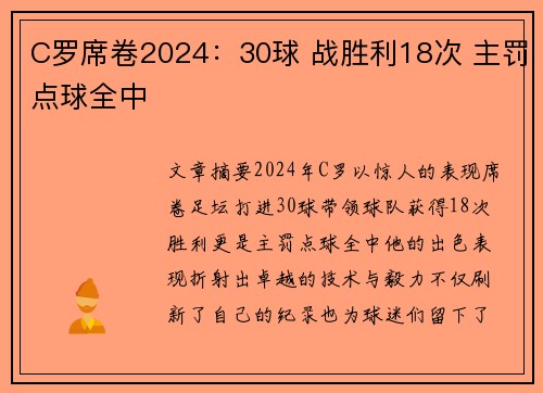 C罗席卷2024：30球 战胜利18次 主罚点球全中